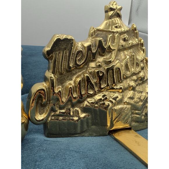Pair of Solid brass stocking holder ‘Santa’ & ‘Merry Christmas’ Holiday Festive - Picture 11 of 11